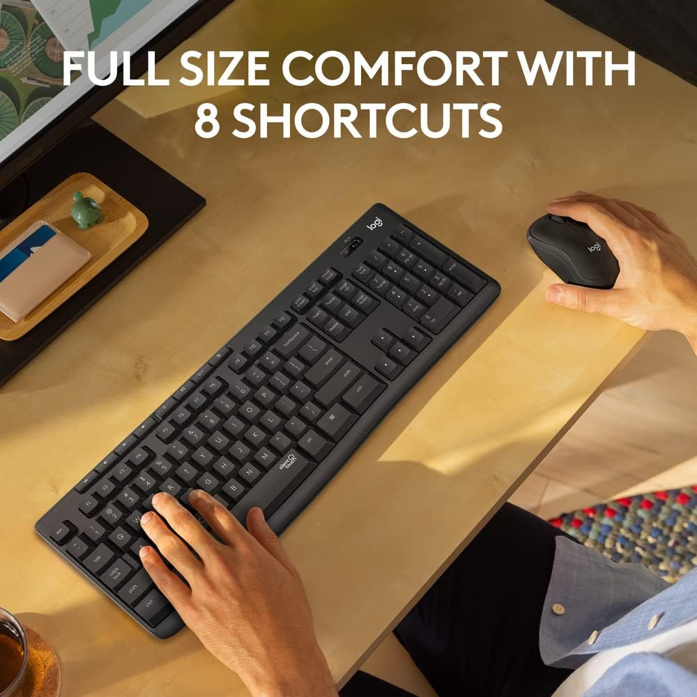 Logitech MK295 Silent Wireless Mouse & Keyboard Combo with SilentTouch Technology, Full Numpad, Advanced Optical Tracking, Lag-Free Wireless, 90% Less Noise, EN Keyboard - Graphite - Image 3