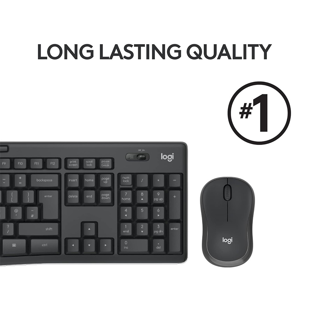 Logitech MK295 Silent Wireless Mouse & Keyboard Combo with SilentTouch Technology, Full Numpad, Advanced Optical Tracking, Lag-Free Wireless, 90% Less Noise, EN Keyboard - Graphite - Image 7