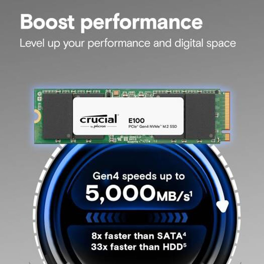 CRUCIAL E100 PCIE GEN4 NVME 2280 M.2 SSD 1 TB 5000 MBPS, INTERNAL SSD, UP TO 5000MB/S, LAPTOPAND DESKTOP COMPATIBLE, CT1000E100SSD8 - Image 2