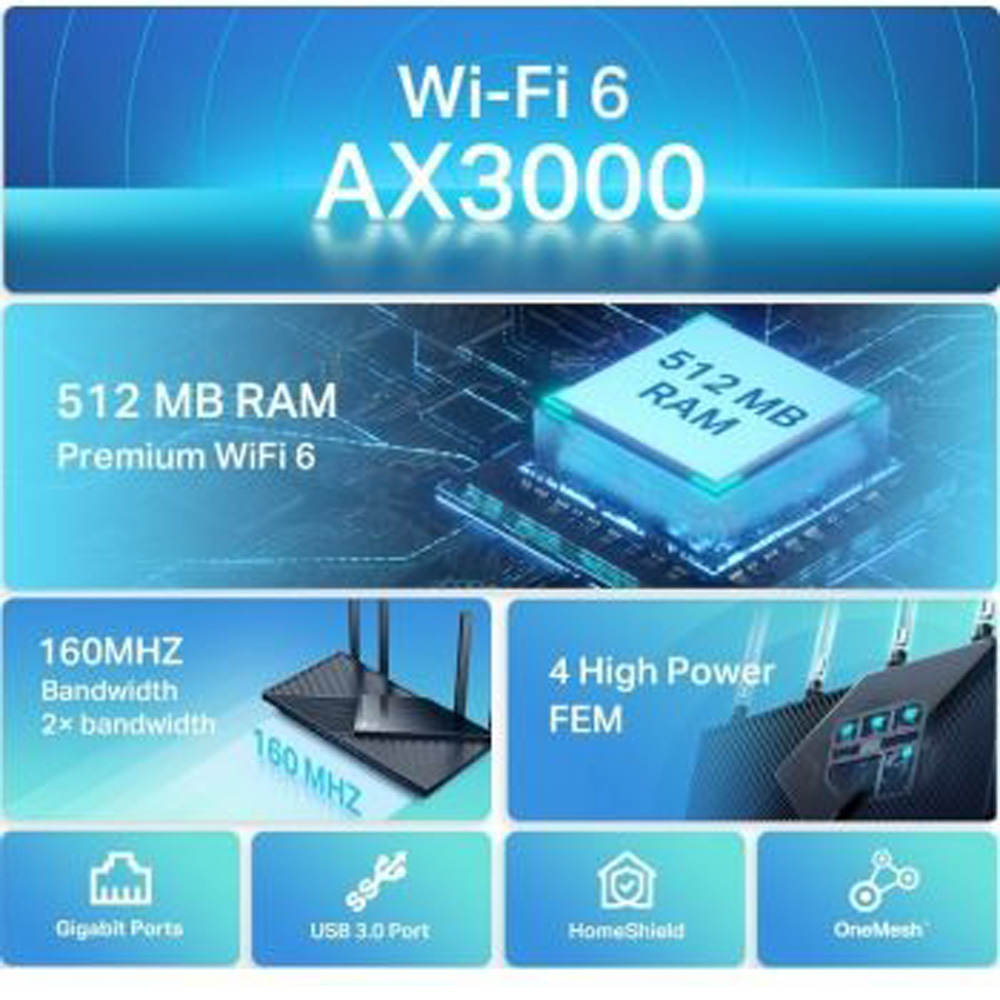 TP-LINK AX3000 DUAL BAND GIGABIT WIFI-6 ROUTER -ARCHER-AX55 - Image 3