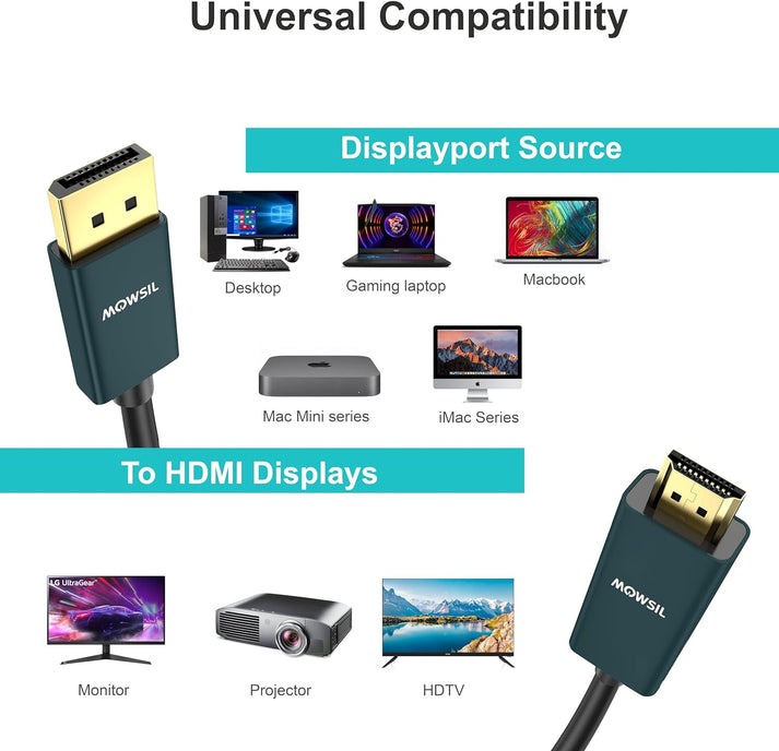 MOWSIL DP TO HDMI CABLE 4K 2 METER MODH02 - Image 4