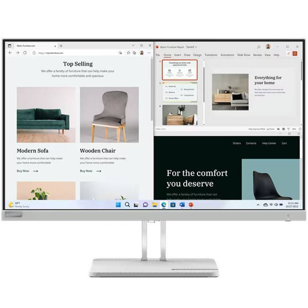 Lenovo L27E -40 Monitor, 27" FHD (1920x1080) VA display, HDMI, VGA, AMD FreeSync, Natural Low Blue Light, Anti-glare, Ultra slim, Cloud Grey