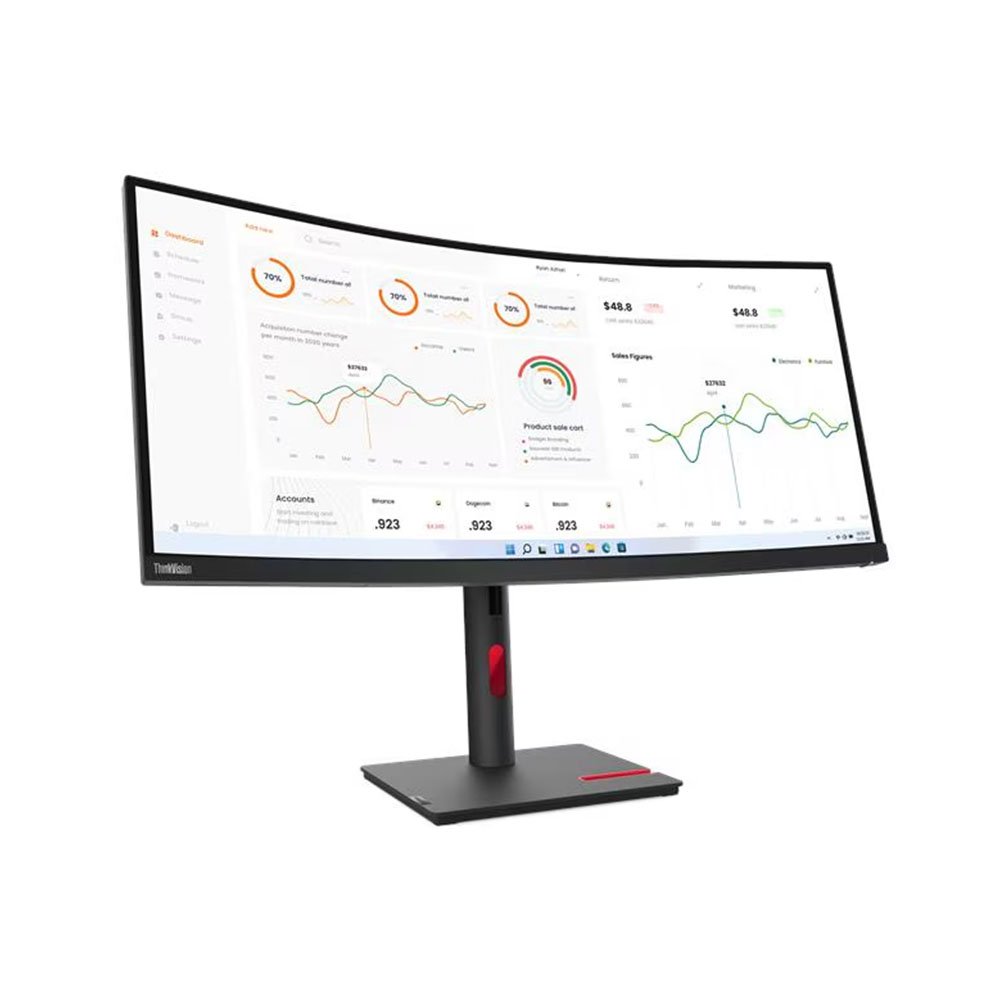 Lenovo ThinkVision T34w-30 Monitor, 34" WQHD (3440x1440) Curved VA display, Anti-glare, 60Hz, Ethernet, Raven Black - Image 2