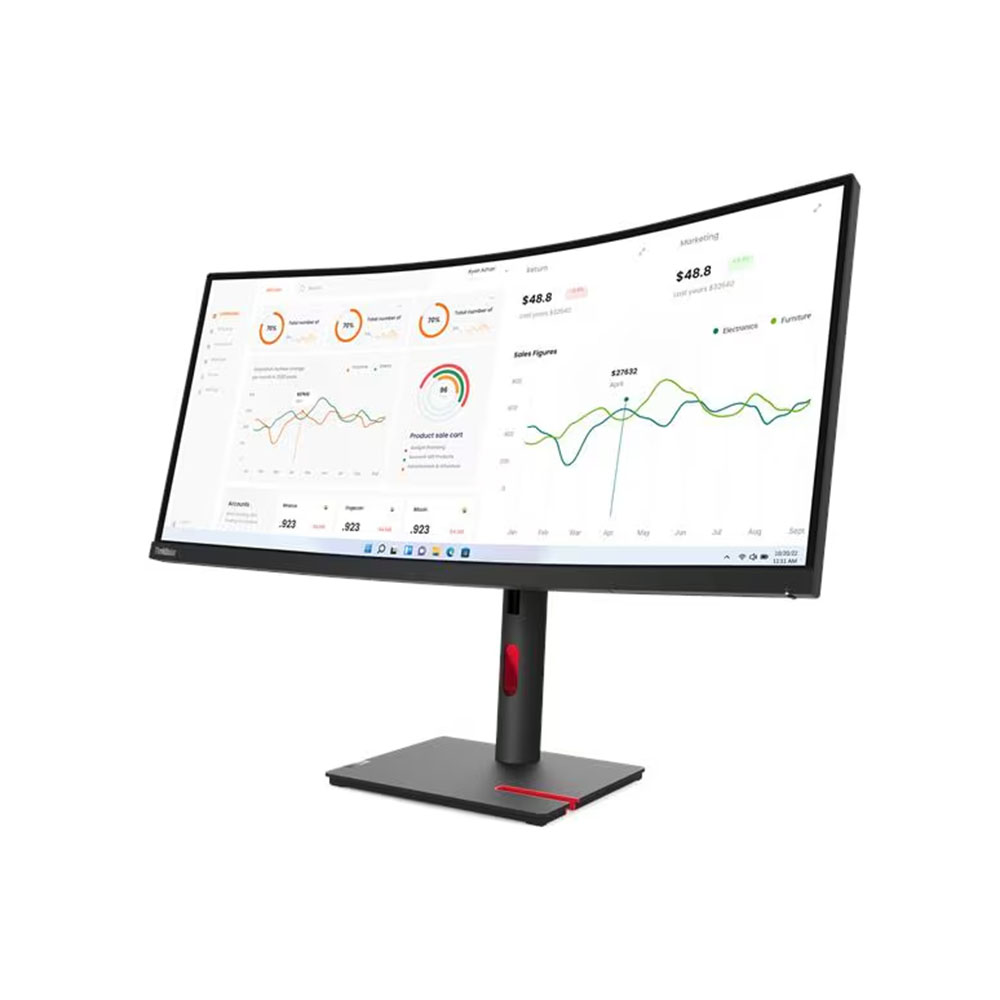 Lenovo ThinkVision T34w-30 Monitor, 34" WQHD (3440x1440) Curved VA display, Anti-glare, 60Hz, Ethernet, Raven Black - Image 3