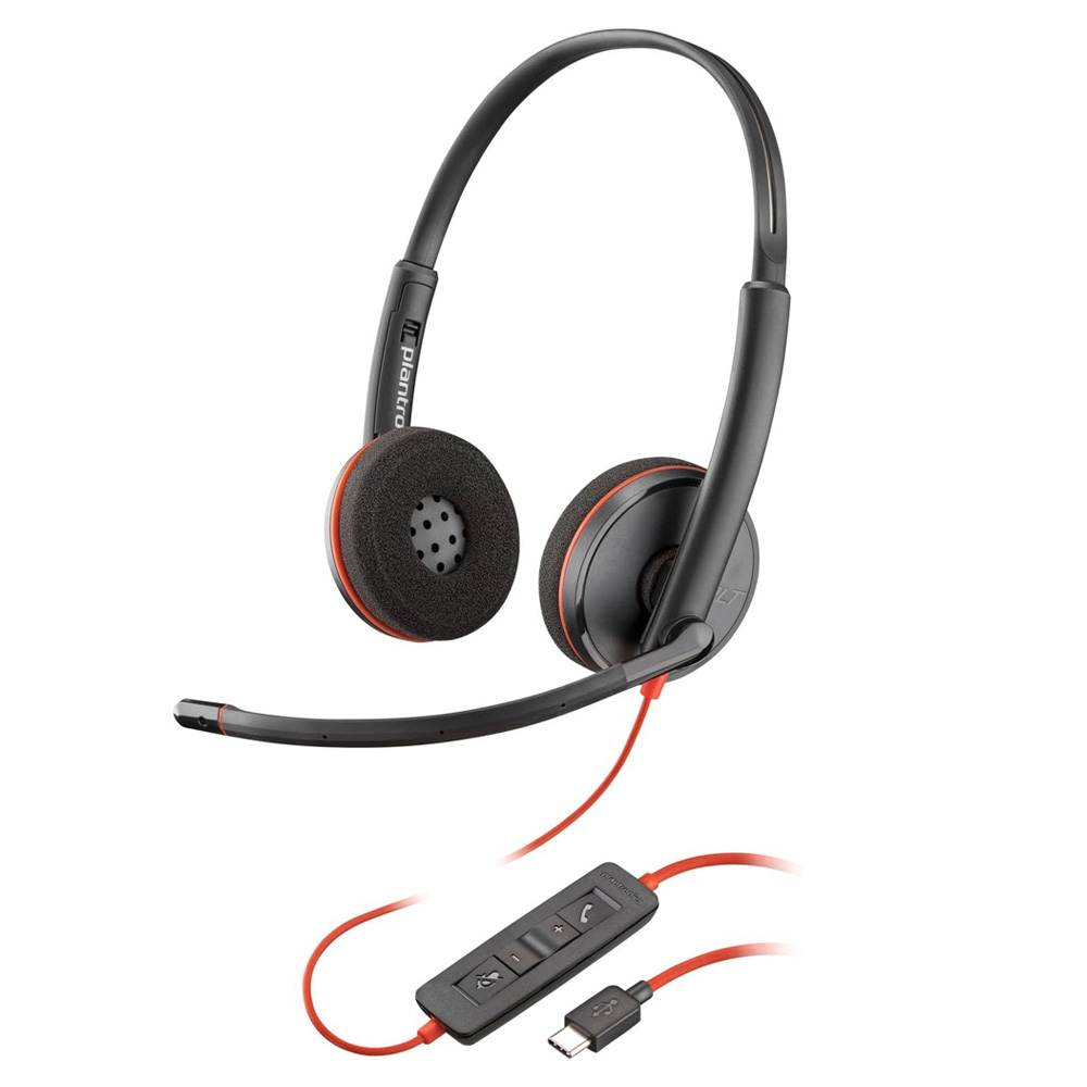 POLY BLACKWIRE 3220 USB-C HEADSET WITH USB-C TO USB-A ADAPTER, NOISE CANCELING MICROPHONE 8C228AA