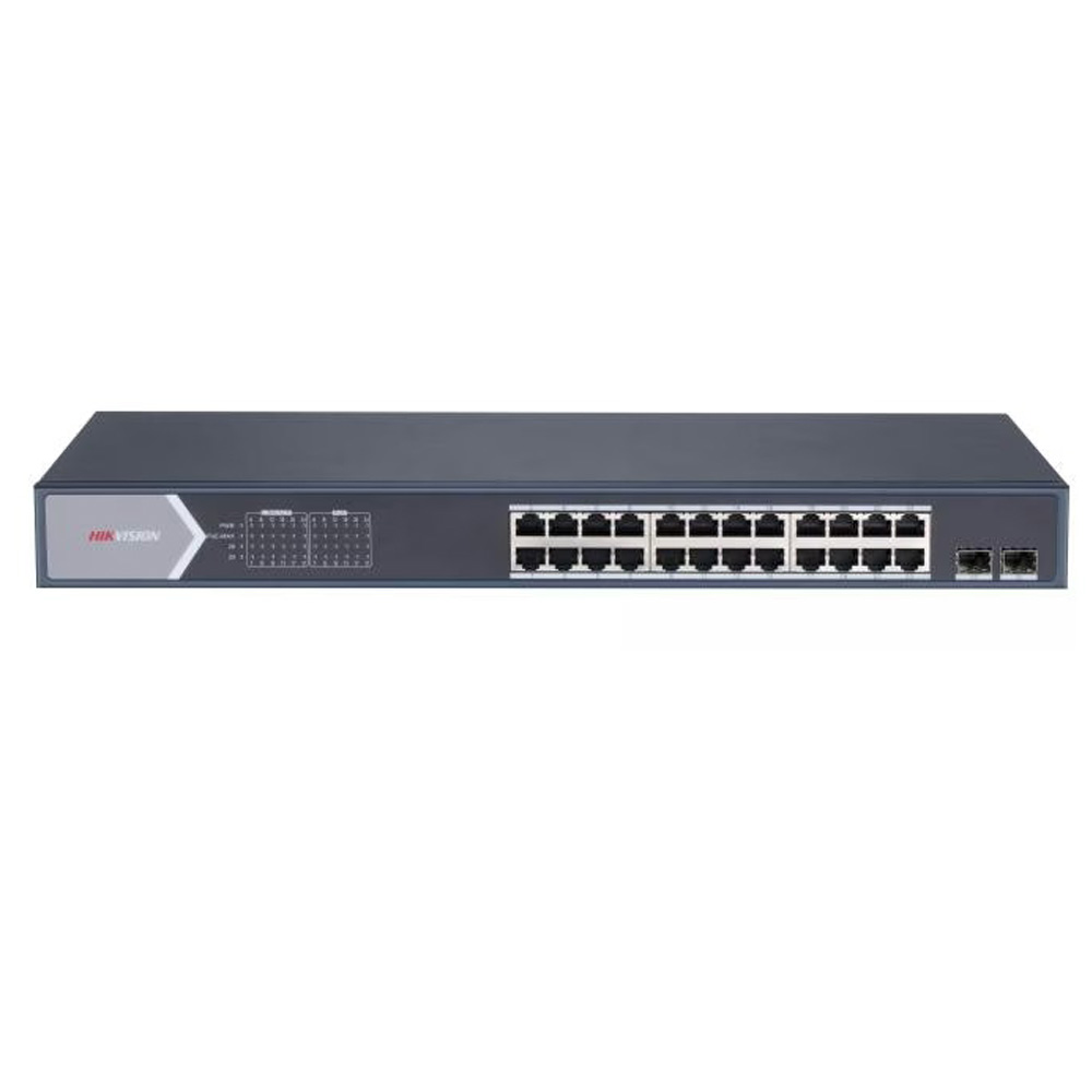 HIKVISION DS-3E0526P-E/M 24 PORT GIGABIT UNMANAGED POE SWITCH 24x GIGABIT POE PORT, 2x GIGABIT SFP FIBER OPTICALPORT