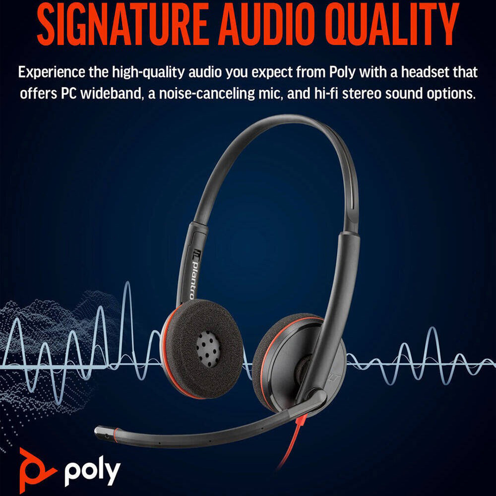 POLY BLACKWIRE 3220 USB-C HEADSET WITH USB-C TO USB-A ADAPTER, NOISE CANCELING MICROPHONE 8C228AA - Image 3