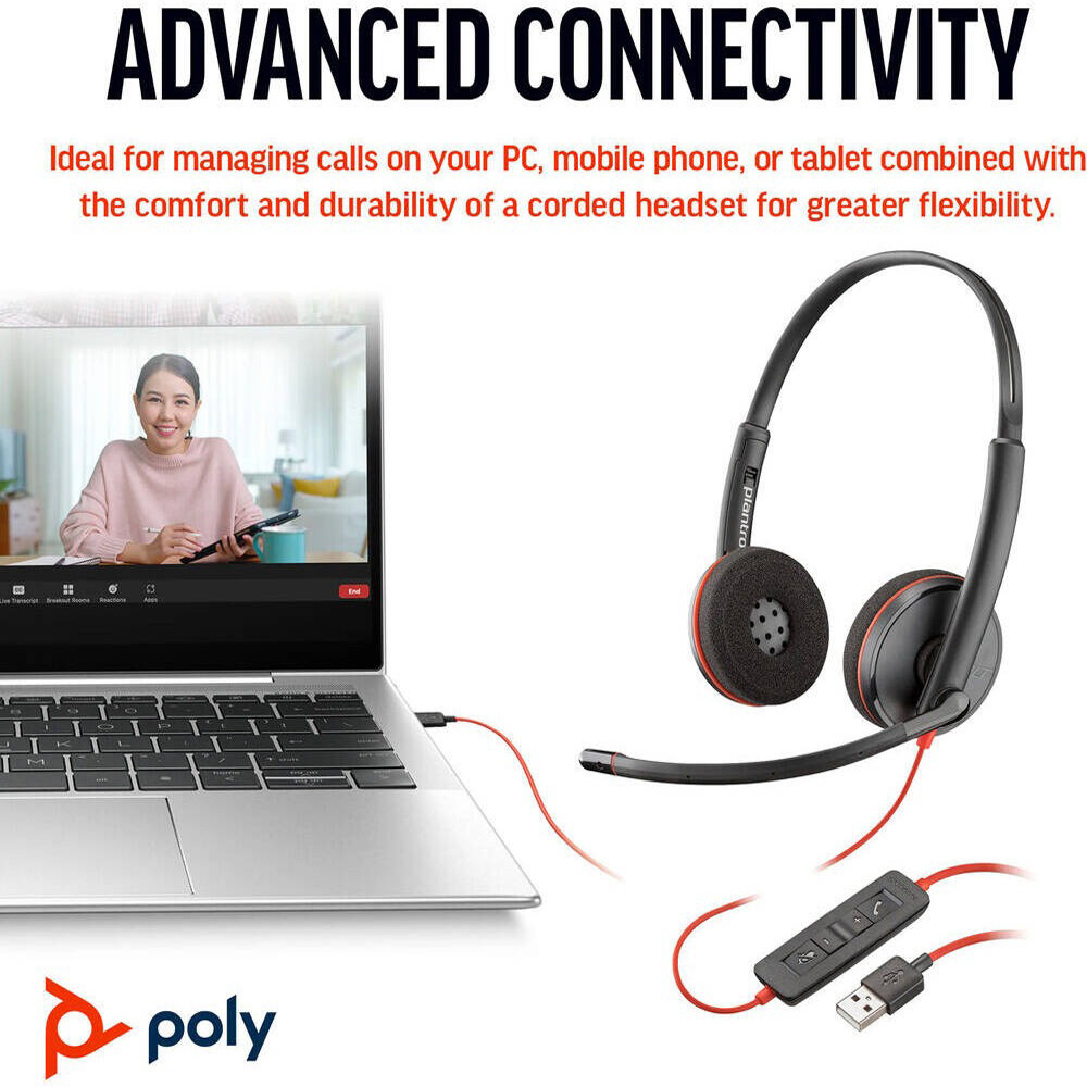 POLY BLACKWIRE 3220 USB-C HEADSET WITH USB-C TO USB-A ADAPTER, NOISE CANCELING MICROPHONE 8C228AA - Image 4