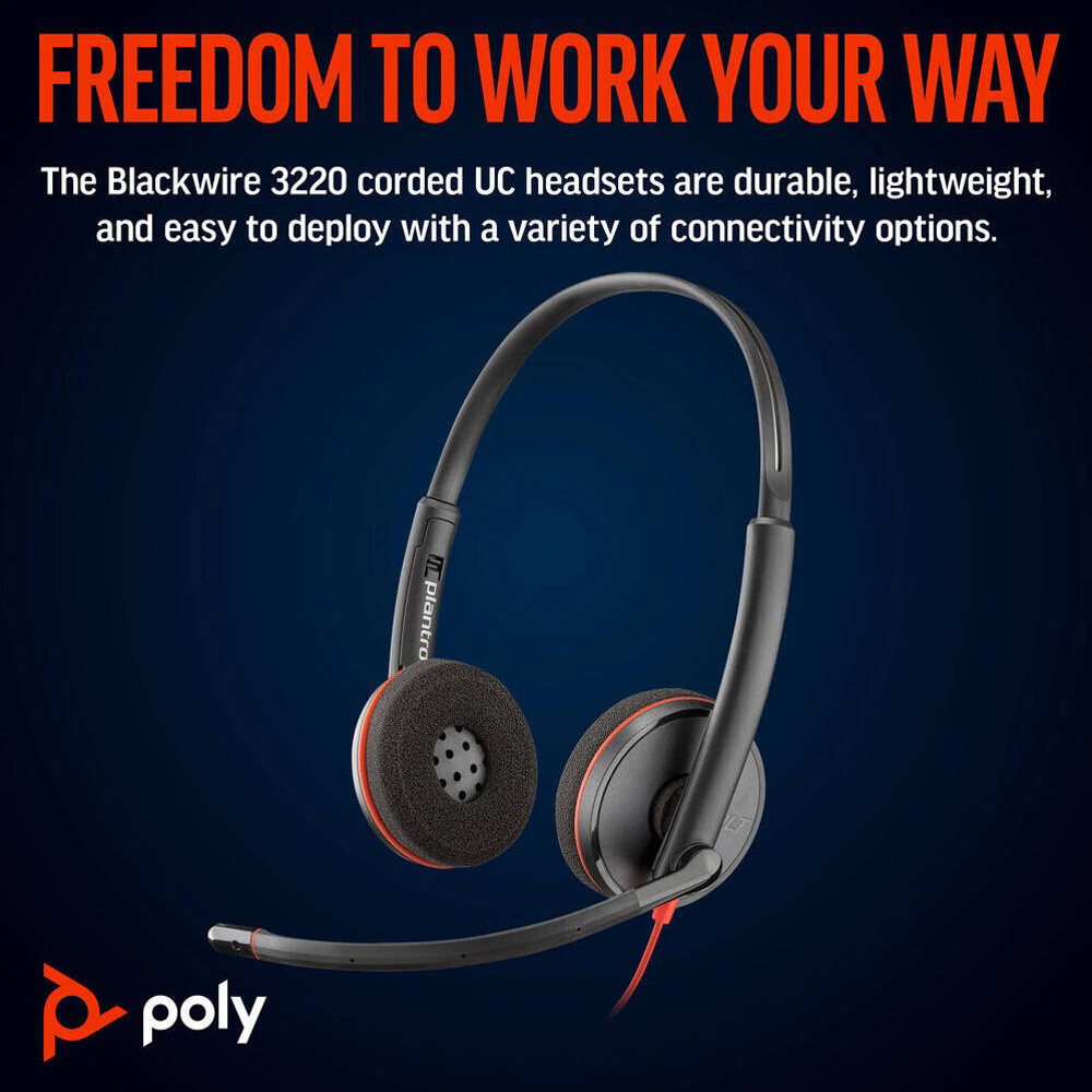 POLY BLACKWIRE 3220 USB-C HEADSET WITH USB-C TO USB-A ADAPTER, NOISE CANCELING MICROPHONE 8C228AA - Image 5